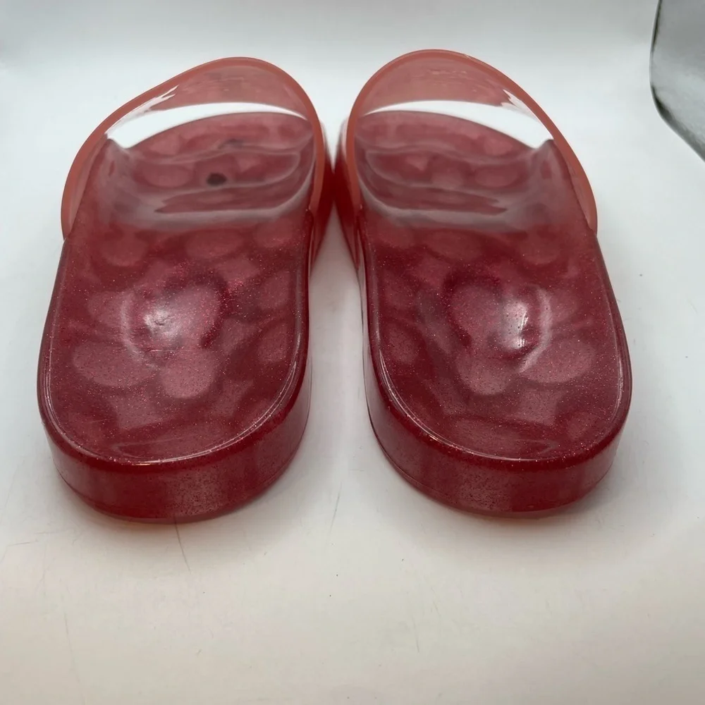 Coach Ulyssa womens pink glittery slide sandals size 6
